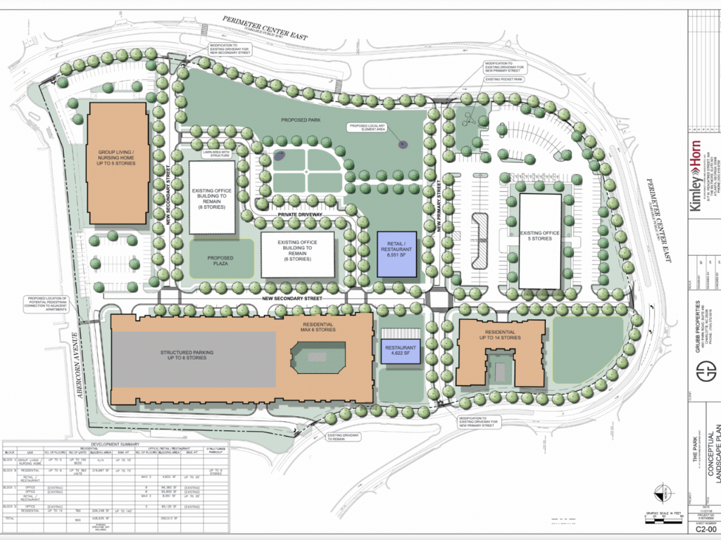 Overview of the site plan for Park at Perimeter East in Atlanta, Georgia